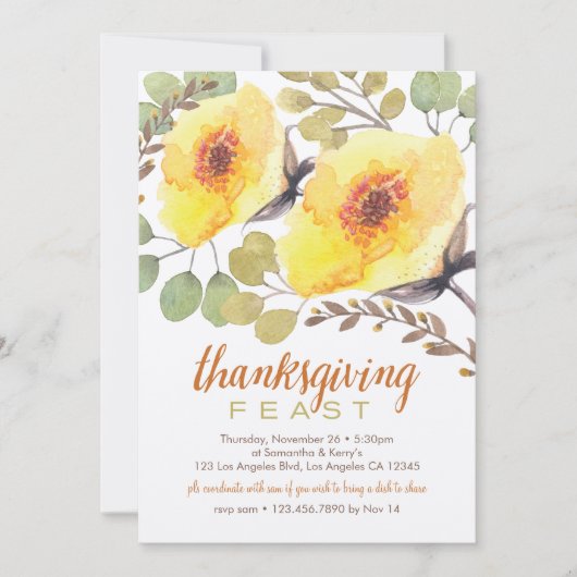 Waterverf Bouquet Thanksgiving Feast Invitation Kaart (Voorkant)