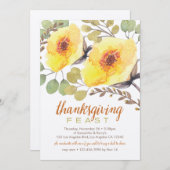 Waterverf Bouquet Thanksgiving Feast Invitation Kaart (Voorkant / Achterkant)