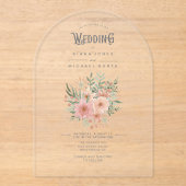 Waterverf Bouquet Wedding Blush ID654 Acryl Uitnodigingen (Voorkant)