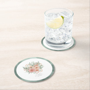 Waterverf Bouquet Wedding Blush ID654 Ronde Kartonnen Onderzetter