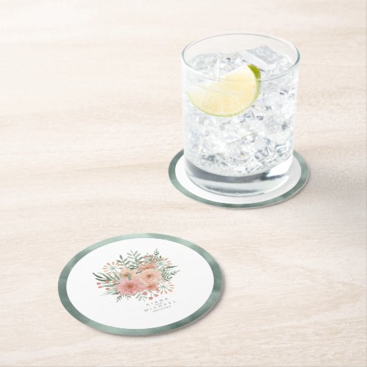 Waterverf Bouquet Wedding Blush ID654 Ronde Kartonnen Onderzetter (Insitu)