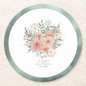Waterverf Bouquet Wedding Blush ID654 Ronde Kartonnen Onderzetter (Voorkant)