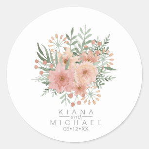 Waterverf Bouquet Wedding Blush ID654 Ronde Sticker