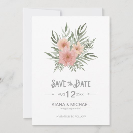 Waterverf Bouquet Wedding Blush ID654 Save The Date (Voorkant)