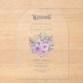 Waterverf Bouquet Wedding Lila ID654 Acryl Uitnodigingen (Voorkant)
