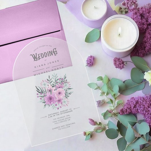 Waterverf Bouquet Wedding Lila ID654 Acryl Uitnodigingen
