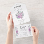 Waterverf Bouquet Wedding Lila ID654 All In One Uitnodiging (Afscheurbaar)