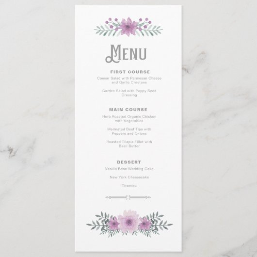 Waterverf Bouquet Wedding Lila ID654 Menu (Voorkant)