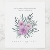 Waterverf Bouquet Wedding Lila ID654 Wijn Etiket (Enkel label)