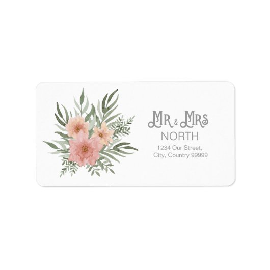Waterverf Bouquet Wedding Mr en Mrs Blush ID654 Etiket (Voorkant)