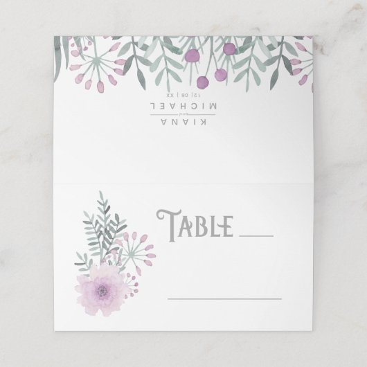 Waterverf Bouquet Wedding Table Lila ID654 Plaatskaartje (Buitenkant ongevouwen)