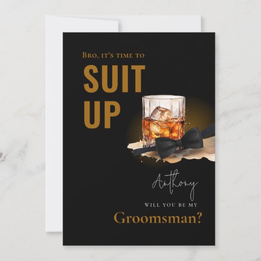 Waterverf Bourbon Black Tuxedo Suit Up Groomsman Kaart (Voorkant)