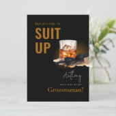 Waterverf Bourbon Black Tuxedo Suit Up Groomsman Kaart (Staand voorkant)