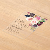 Waterverf Bourgogne Bloem en Fig Baby shower Acryl Uitnodigingen (Laagn)