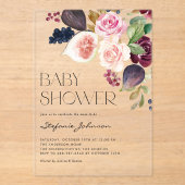 Waterverf Bourgogne Bloem en Fig Baby shower Acryl Uitnodigingen (Voorkant)