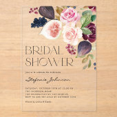 Waterverf Bourgogne Bloem en Fig Vrijgezellenfeest Acryl Uitnodigingen (Voorkant)