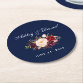 Waterverf Bourgogne Bloemen Blauw Bruiloft Ronde Kartonnen Onderzetter (Gebogen)
