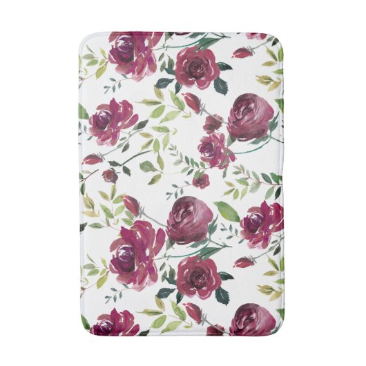 Waterverf Bourgogne Bloemen | Bloemenpatroon Badmat (Voorkant Verticaal)