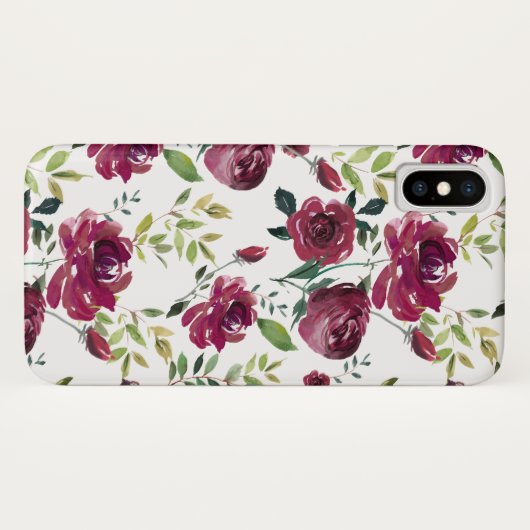 Waterverf Bourgogne Bloemen | Bloemenpatroon Case-Mate iPhone Case (Achterkant (horizontaal))