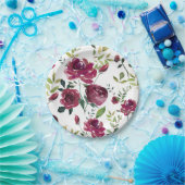 Waterverf Bourgogne Bloemen | Bloemenpatroon Papieren Bordje (Feest)