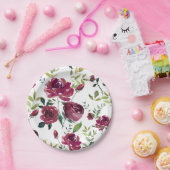 Waterverf Bourgogne Bloemen | Bloemenpatroon Papieren Bordje (Feest)