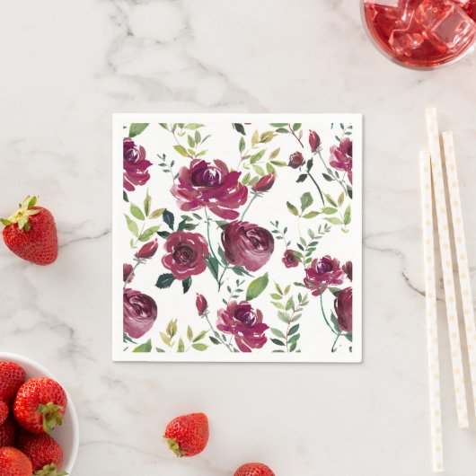 Waterverf Bourgogne Bloemen | Bloemenpatroon Servetten (Insitu)