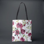 Waterverf Bourgogne Bloemen | Bloemenpatroon Tote Bag<br><div class="desc">Vrouwelijke en elegante waterverf florale canvas tas met bordeauxrode pioenen. Dit ontwerp is beschikbaar in andere producten.</div>