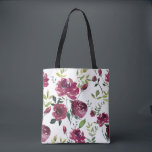 Waterverf Bourgogne Bloemen | Bloemenpatroon Tote Bag<br><div class="desc">Vrouwelijke en elegante waterverf florale canvas tas met bordeauxrode pioenen. Dit ontwerp is beschikbaar in andere producten.</div>