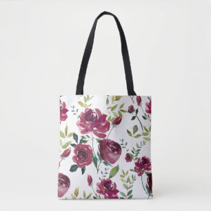 Waterverf Bourgogne Bloemen   Bloemenpatroon Tote Bag