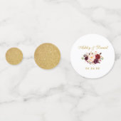 Waterverf Bourgogne Bloemen Bruiloft Gouden Glitte Confetti (Achterkanten)