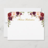 Waterverf Bourgogne Bloemen gepersonaliseerd goud