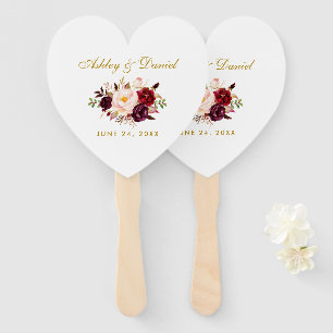 Waterverf Bourgogne Bloemen Goud Bruiloft H Handwaaier