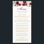 Waterverf Bourgogne Bloemen Goud Bruiloft Menu<br><div class="desc">Elegante Bourgogne Marsala Waterverf Bloemen en Gouden Bruiloft Menu Kaart</div>