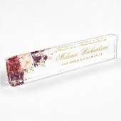 Waterverf Bourgogne Bloemen Goud Naambordje