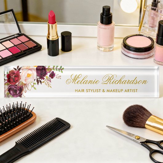 Waterverf Bourgogne Bloemen Goud Naambordje