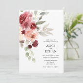 Waterverf Bourgogne Bloemen Modern Bruiloft Kaart (Staand voorkant)