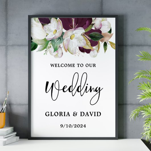 Waterverf Bourgogne Bloemen Welkom Bruiloft Poster