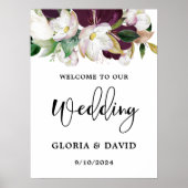 Waterverf Bourgogne Bloemen Welkom Bruiloft Poster (Voorkant)