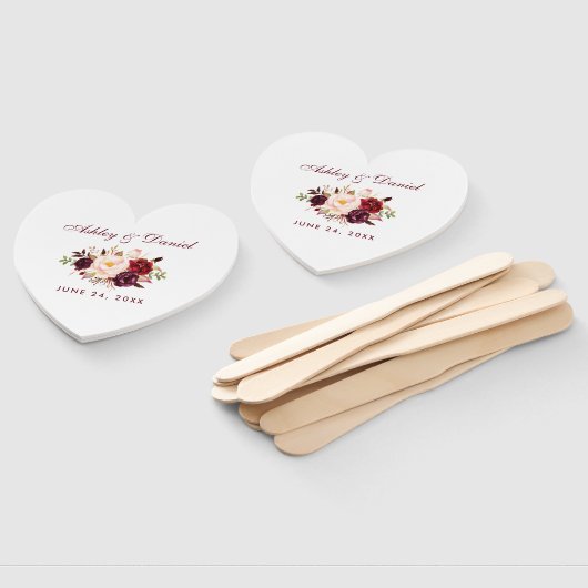 Waterverf Bourgogne Bloemenbruiloft BH Handwaaier (Niet-gemonteerd)