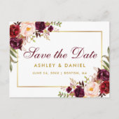 Waterverf Bourgogne Bloemengoud Save The Date Aankondigingskaart (Voorkant)