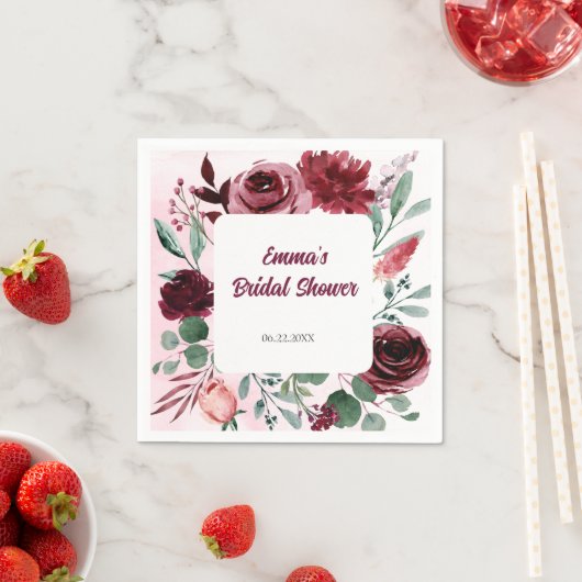 Waterverf Bourgogne Bloempaneel Vrijgezellenfeest Servet (Insitu)