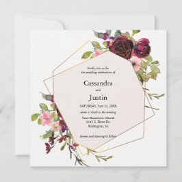 Waterverf Bourgogne Blush en Gouden Bloemen Kaart