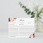 Waterverf Bourgogne Blush Roze Bloemen Receptenkaa Briefkaart (Staand voorkant)