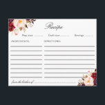Waterverf Bourgogne Blush Roze Bloemen Receptenkaa Briefkaart<br><div class="desc">Een mooie roze blos en bordeauxrode waterverf bloemen ontwerp. De kenmerken van dit ontwerp kunnen worden gepersonaliseerd.</div>