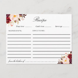 Waterverf Bourgogne Blush Roze Bloemen Receptenkaa Briefkaart