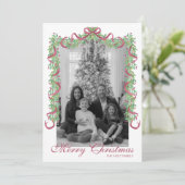 Waterverf Bourgogne Christmas Garland Foto Feestdagenkaart (Staand voorkant)