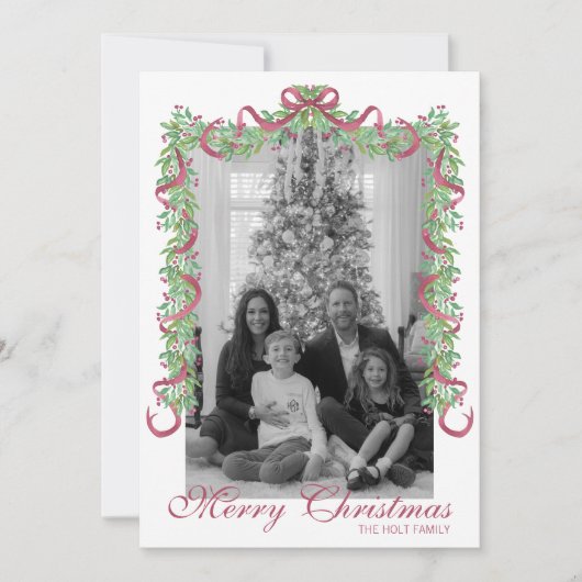 Waterverf Bourgogne Christmas Garland Foto Feestdagenkaart (Voorkant)