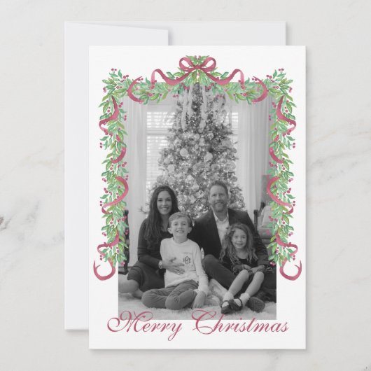Waterverf Bourgogne Christmas Garland Foto Feestdagenkaart (Voorkant)