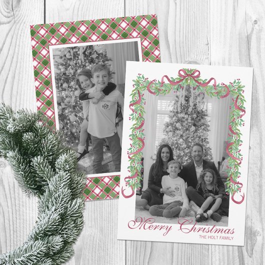 Waterverf Bourgogne Christmas Garland Foto Feestdagenkaart