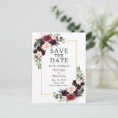 Waterverf Bourgogne en Blauwe Bloemen Bewaar de Da Briefkaart (Staand voorkant)